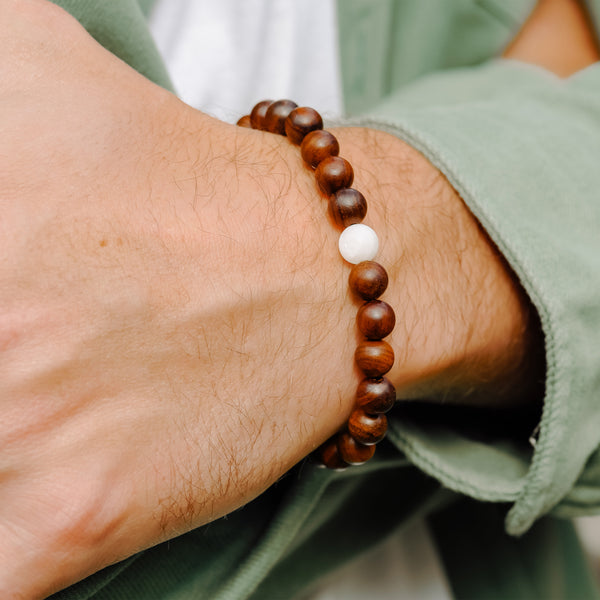 White Jade Beaded Crystal Bracelet: Awaken, Crown chakra